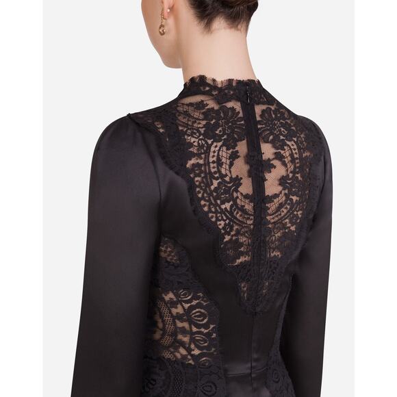 NWT Dolce & Gabbana Chantilly Lace Silk Satin Midi Dress Black IT 40 US S - Picture 8 of 13